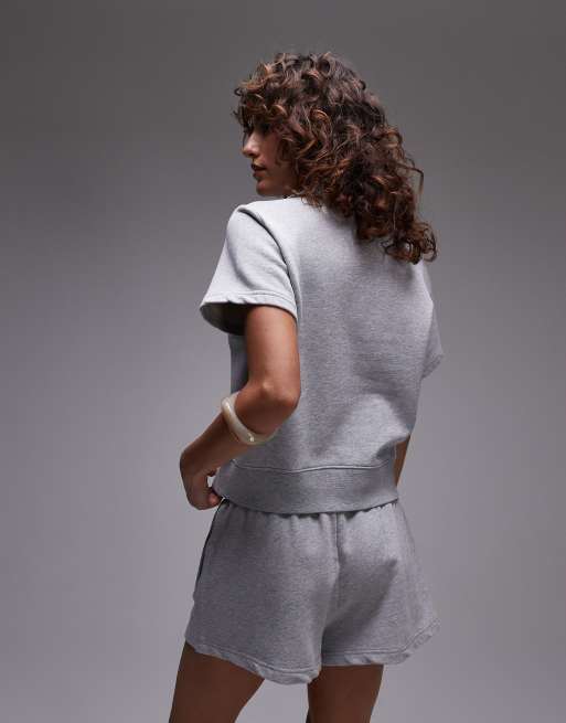 ARKET quarter zip short sleeve polo shirt in gray, 4 of 4