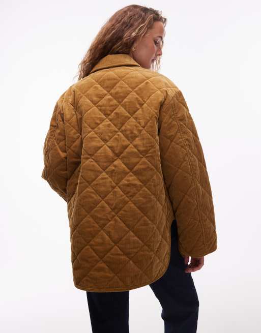 ARKET quilted cord barn jacket with contrast collar in light brown, 4 of 4