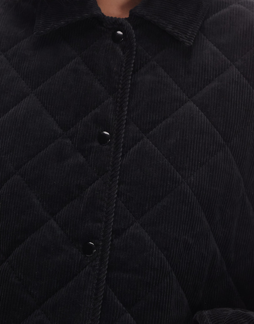 ARKET quilted cord oversized jacket with contrast collar in black, 3 of 4