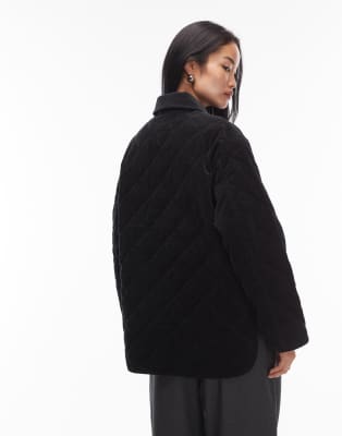 Arket Quilted Corduroy Oversized Jacket With Contrast Collar In Black