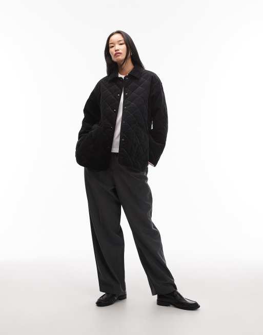 ARKET quilted corduroy oversized jacket with contrast collar in black, 4 of 4