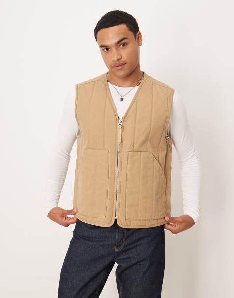 ARKET quilted gilet with v-neck in beige - view 1