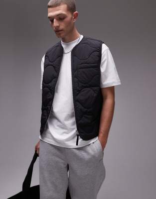 ARKET quilted gilet with zip front in black