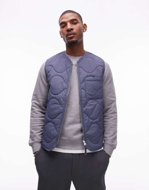 ARKET quilted gilet with zip front in blue - view 1