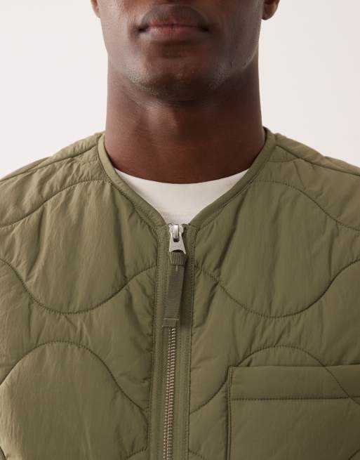 ARKET quilted gilet with zip front in green, 5 of 5