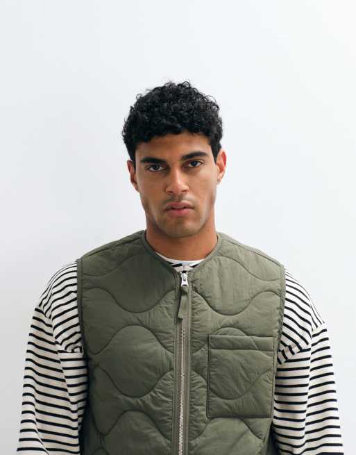 ARKET quilted gilet with zip front in khaki, 2 of 5