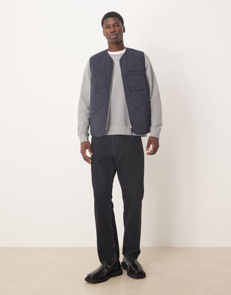 ARKET quilted gilet with zip front in navy blue - view 1