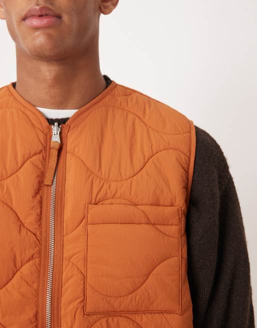 ARKET quilted gilet with zip front in orange, 5 of 5