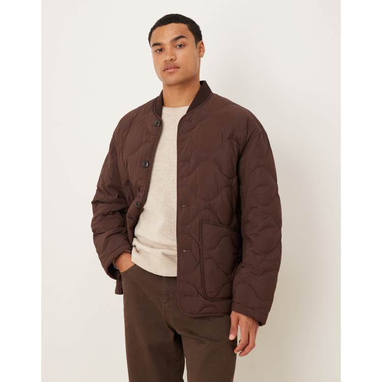 ARKET quilted jacket with ribbed collar in brown | ASOS