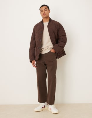 Arket Quilted Jacket With Ribbed Collar In Brown