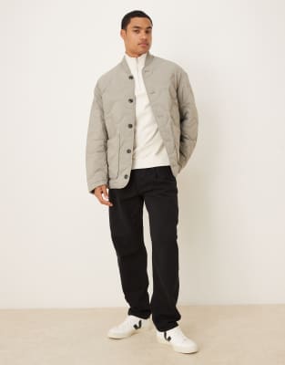 Arket Quilted Jacket With Ribbed Collar In Gray