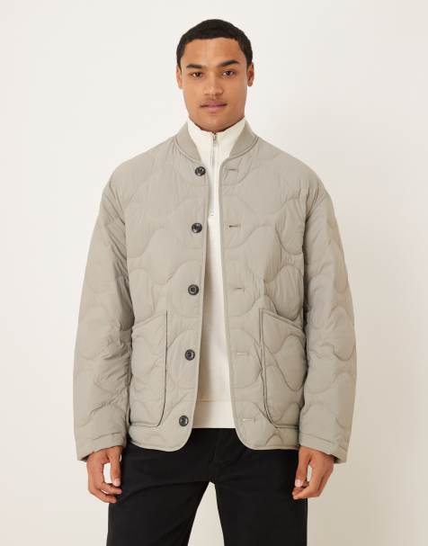 ARKET quilted jacket with ribbed collar in light gray - view 1