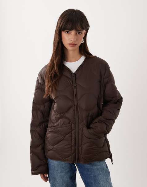 ARKET quilted jacket with zip front  in brown - view 1