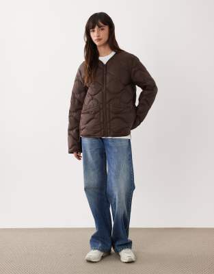 Arket Quilted Jacket With Zip Front In Brown