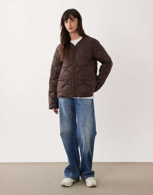 ARKET quilted jacket with zip front in brown, 2 of 4
