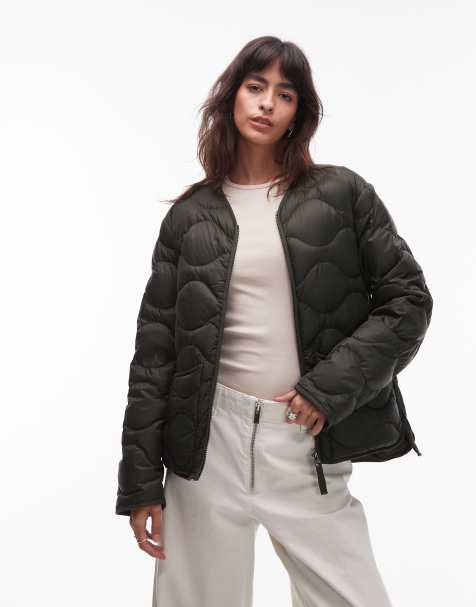 ARKET quilted jacket with zip front in green - view 1