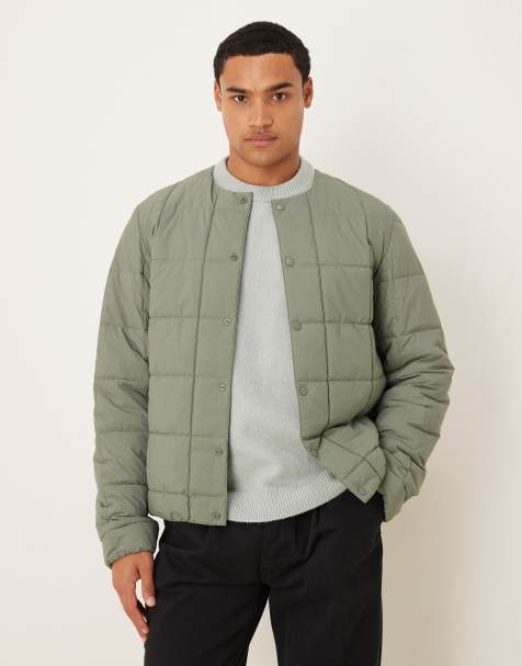 ARKET quilted padded jacket with snap front in sage green - view 1