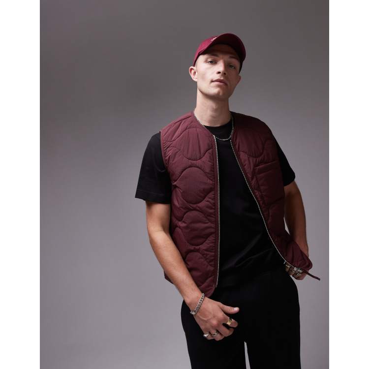ARKET quilted vest with zip front in burgundy | ASOS