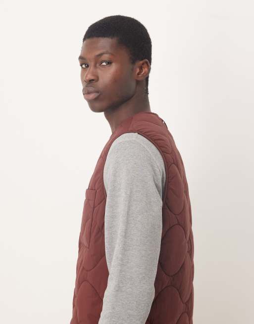 ARKET quilted vest with zip front in burgundy ASOS