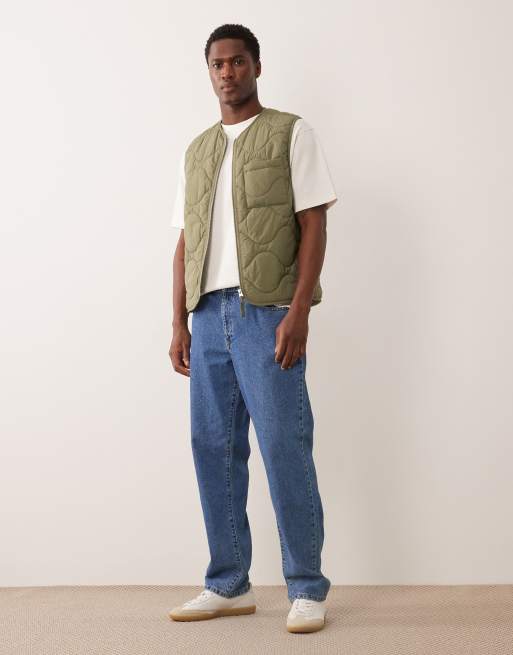 ARKET quilted vest with zip front in green | ASOS
