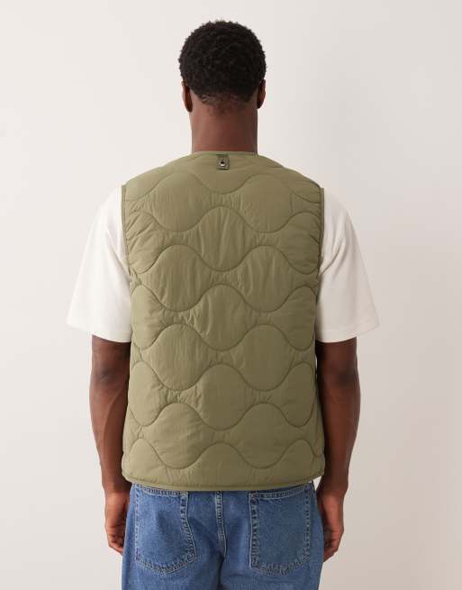ARKET quilted vest with zip front in green, 3 of 5