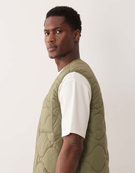 ARKET quilted vest with zip front in green | ASOS
