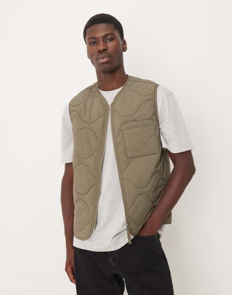 ARKET quilted vest with zip front in khaki green - view 1