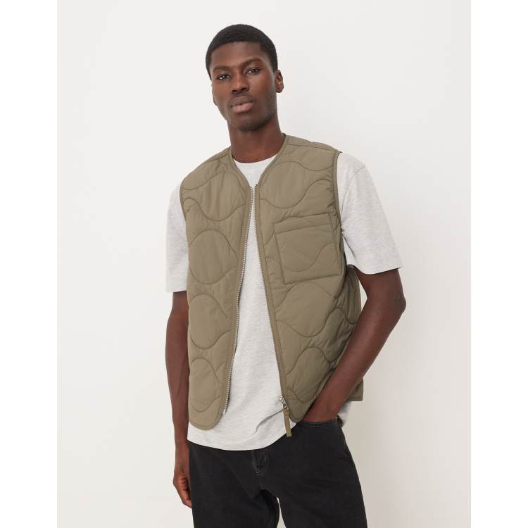 ARKET quilted vest with zip front in khaki green | ASOS