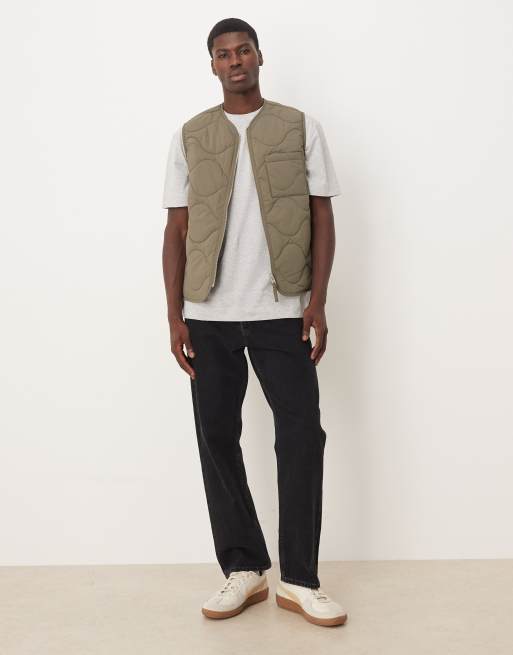 ARKET quilted vest with zip front in khaki green | ASOS