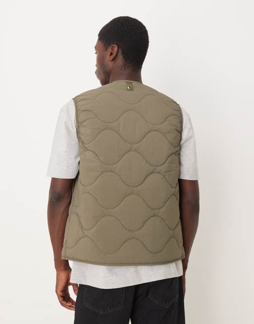 ARKET quilted vest with zip front in khaki green | ASOS