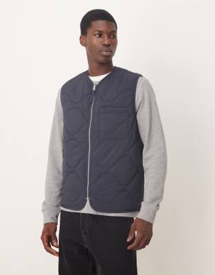 ARKET quilted vest with zip front in navy blue | ASOS