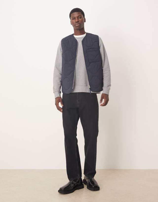 ARKET quilted vest with zip front in navy blue | ASOS