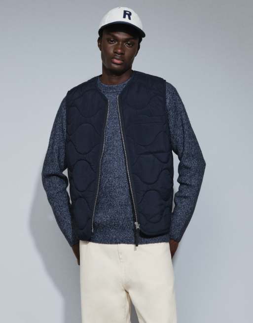 ARKET quilted vest with zip front in navy | ASOS