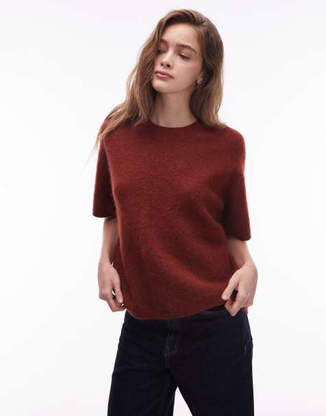 ARKET - Rødbrun sweater med korte ærmer i alpaka- og uldblanding - view 1