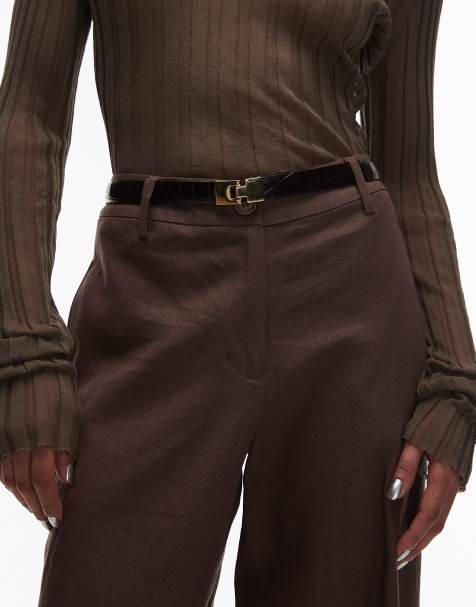 ARKET real leather buckle croc belt in dark brown - view 1