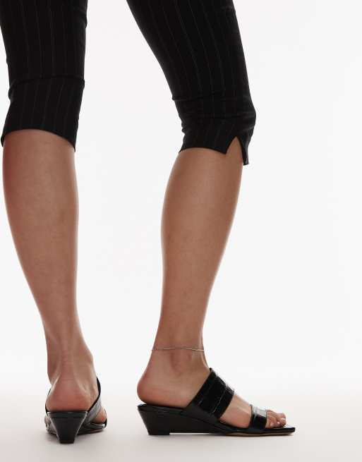 ARKET real leather croc wedge sandals in black, 3 of 4