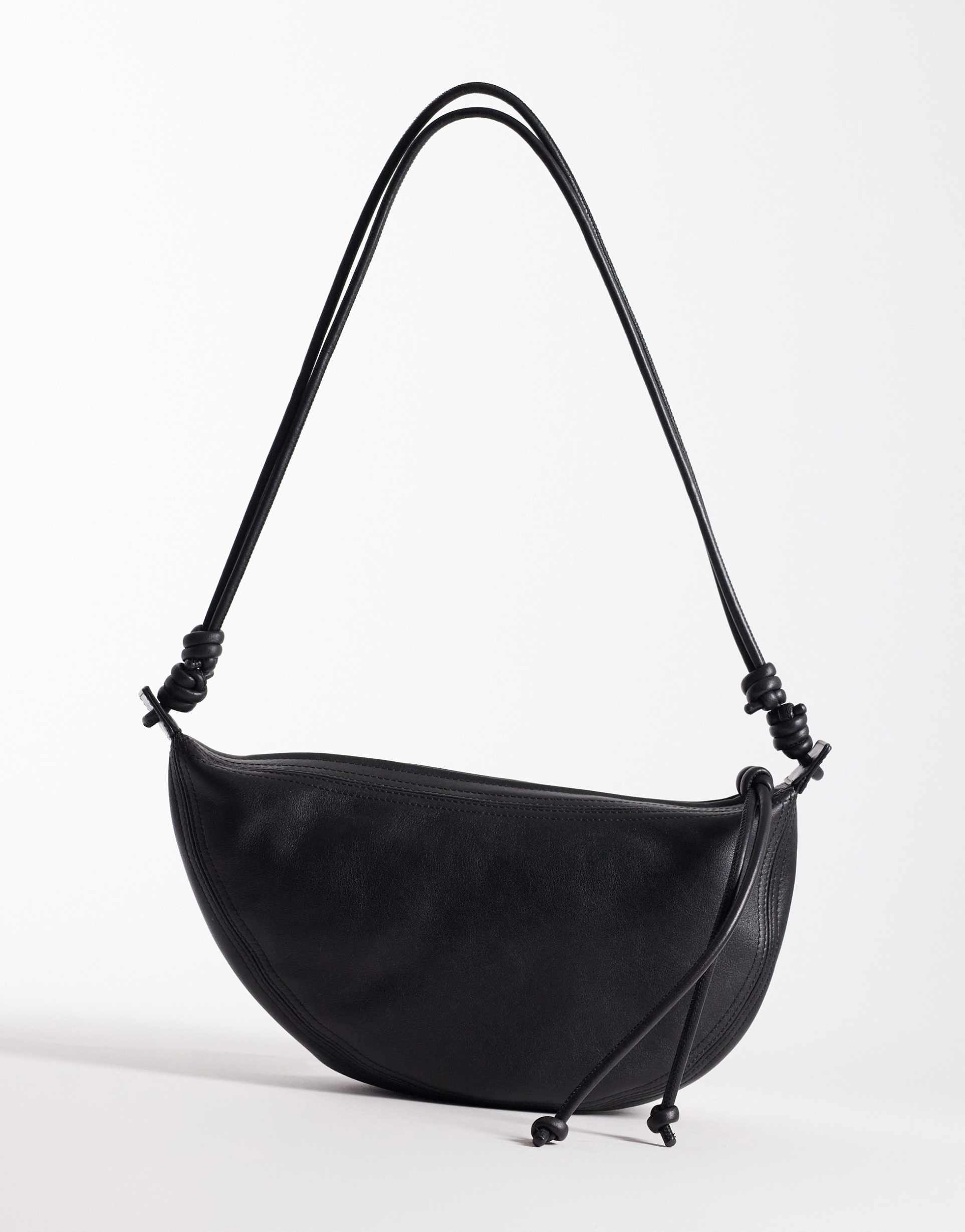 arket real leather curved crossbody bag in black