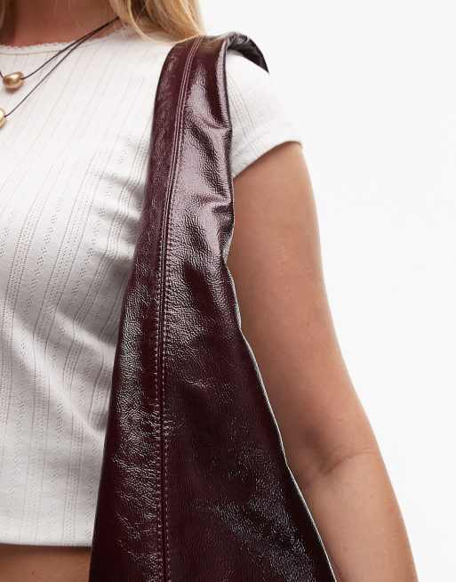 ARKET real leather large shiny slouchy tote bag in burgundy, 2 of 4