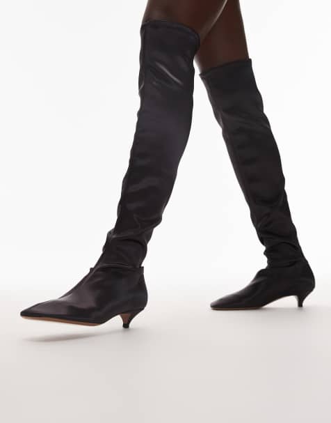 ARKET real leather over the knee satin finish boots in burgundy - view 1