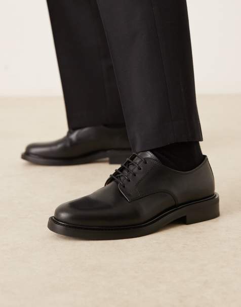 ARKET real leather premium formal derby shoes in black - view 1