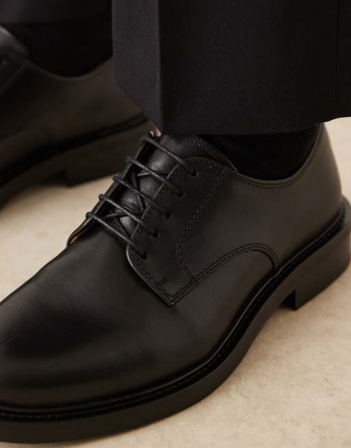 ARKET real leather premium formal derby shoes in black | ASOS