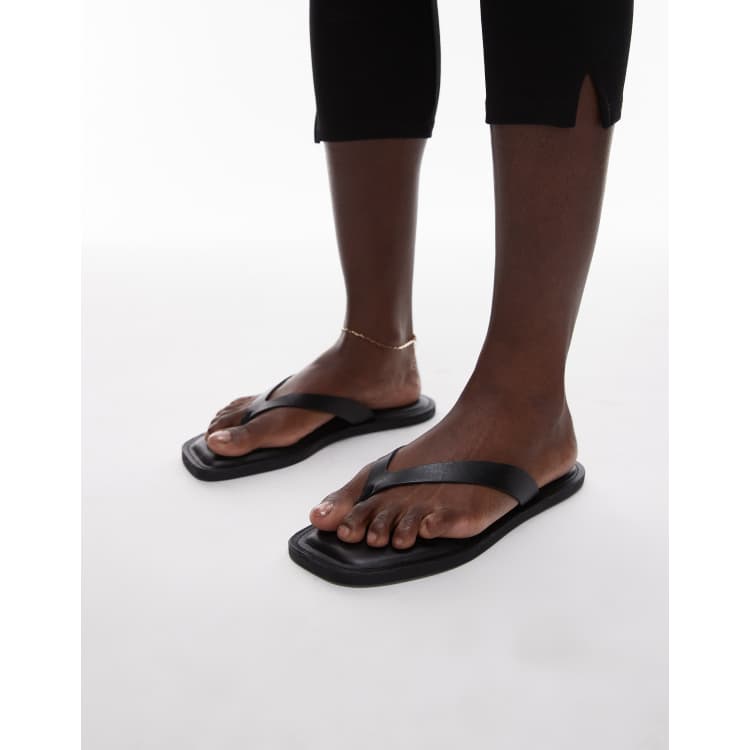 ARKET real leather square toe chunky flip flops in black | ASOS