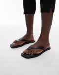 [Arket] ARKET real leather square toe chunky thong sandals in black 36 Black