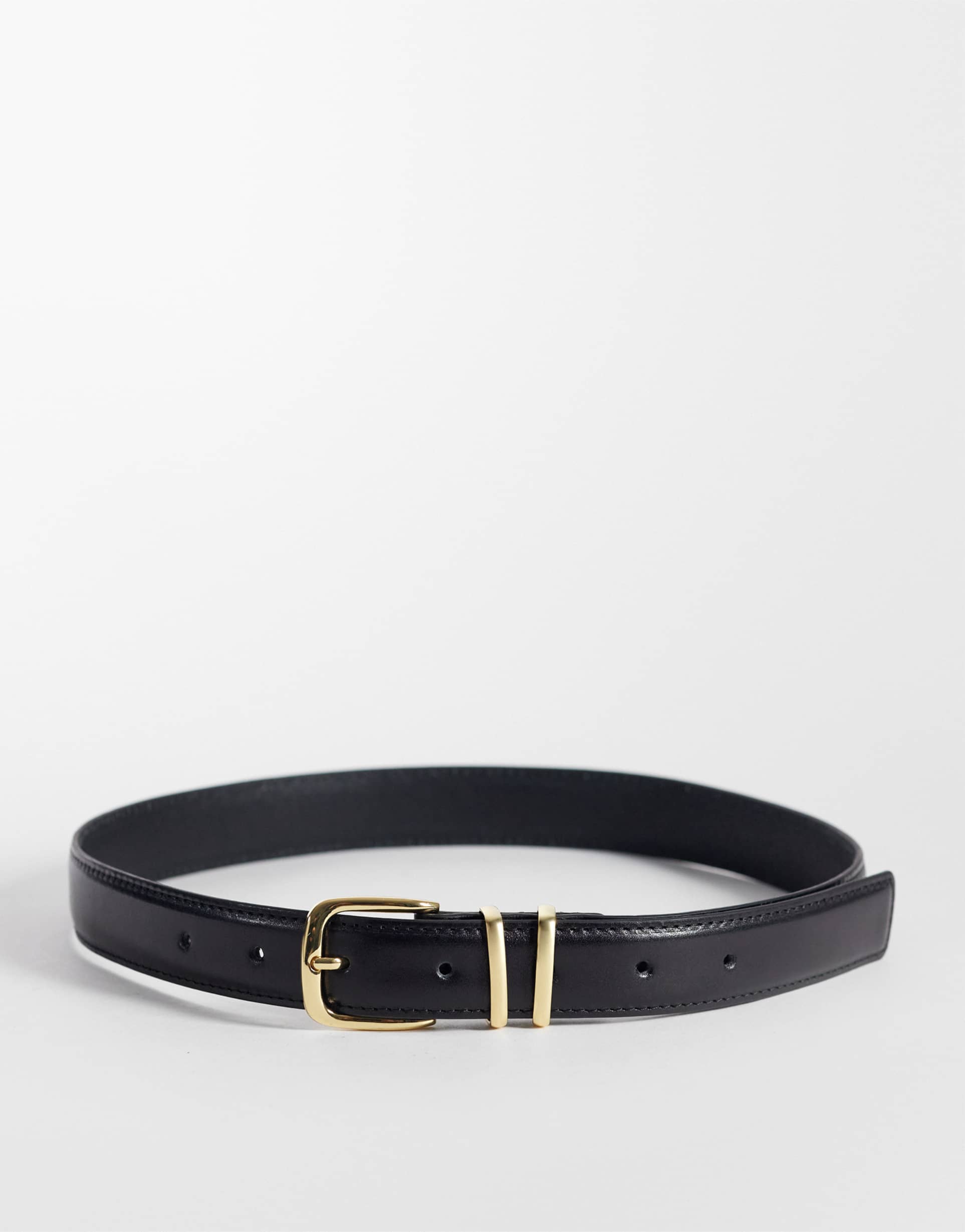 arket real pure leather belt with silver buckle in black