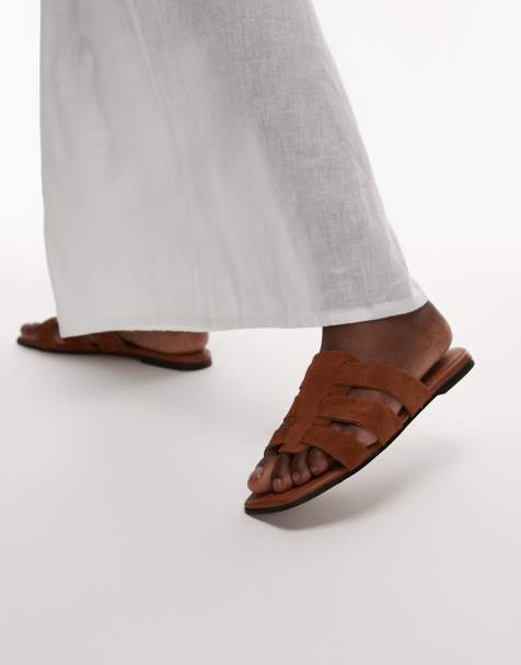 ARKET real suede crossed strap flat slides sandals in brown - view 1