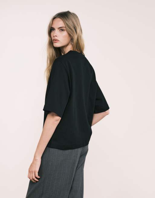 ARKET - Recht T-shirt van zware stof in zwart, 3 van 5
