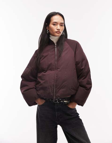 ARKET redown padded bomber jacket in burgundy