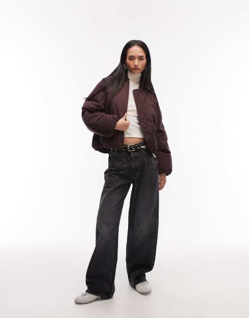 ARKET redown padded bomber jacket in burgundy, 4 of 4