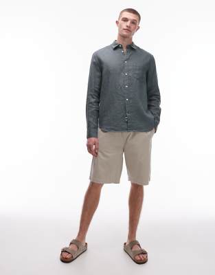 regular fit linen shirt in khaki-Green