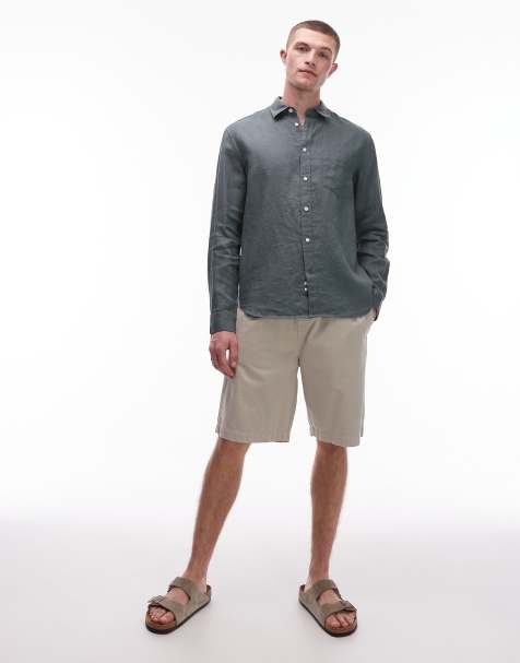 ARKET regular fit linen shirt in khaki - view 1